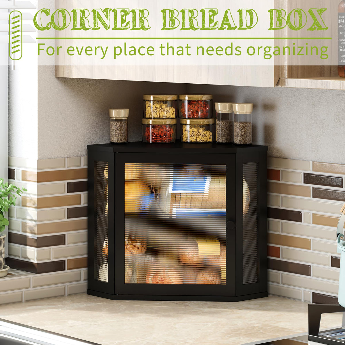 Black Medium Double Layer Bamboo Bread Box B882726