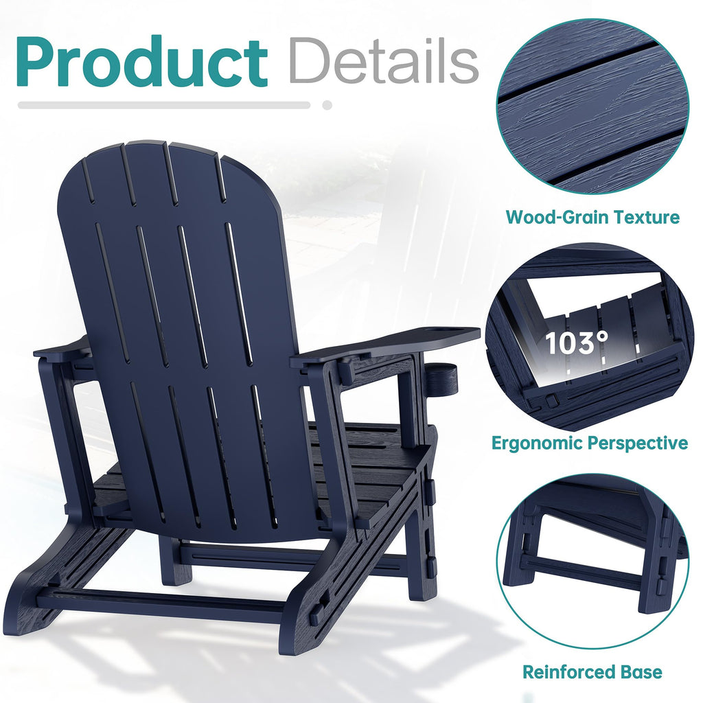 Dark Blue HDPE Adirondack Chairs Set of 2 with Cup Holder C32969