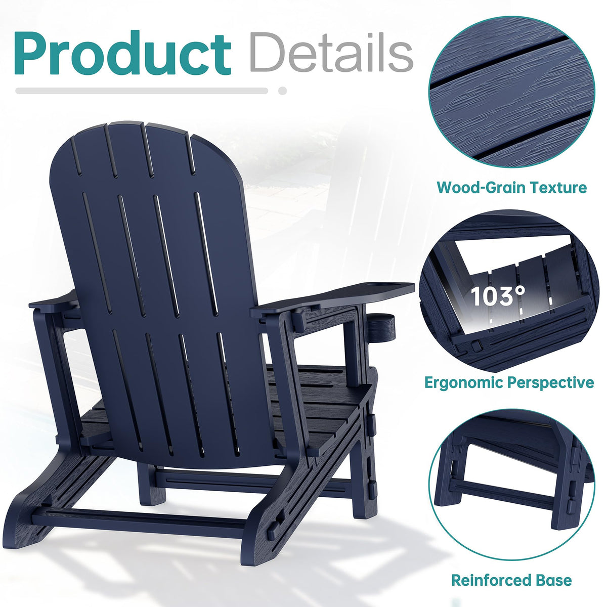 Dark Blue HDPE Adirondack Chairs Set of 2 with Cup Holder C32969