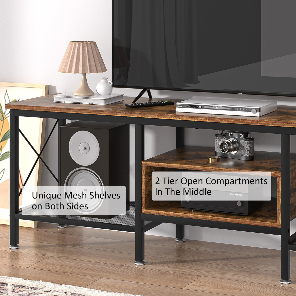 70 Inch 3-Tier TV Stand with Open Storage Shelves I852