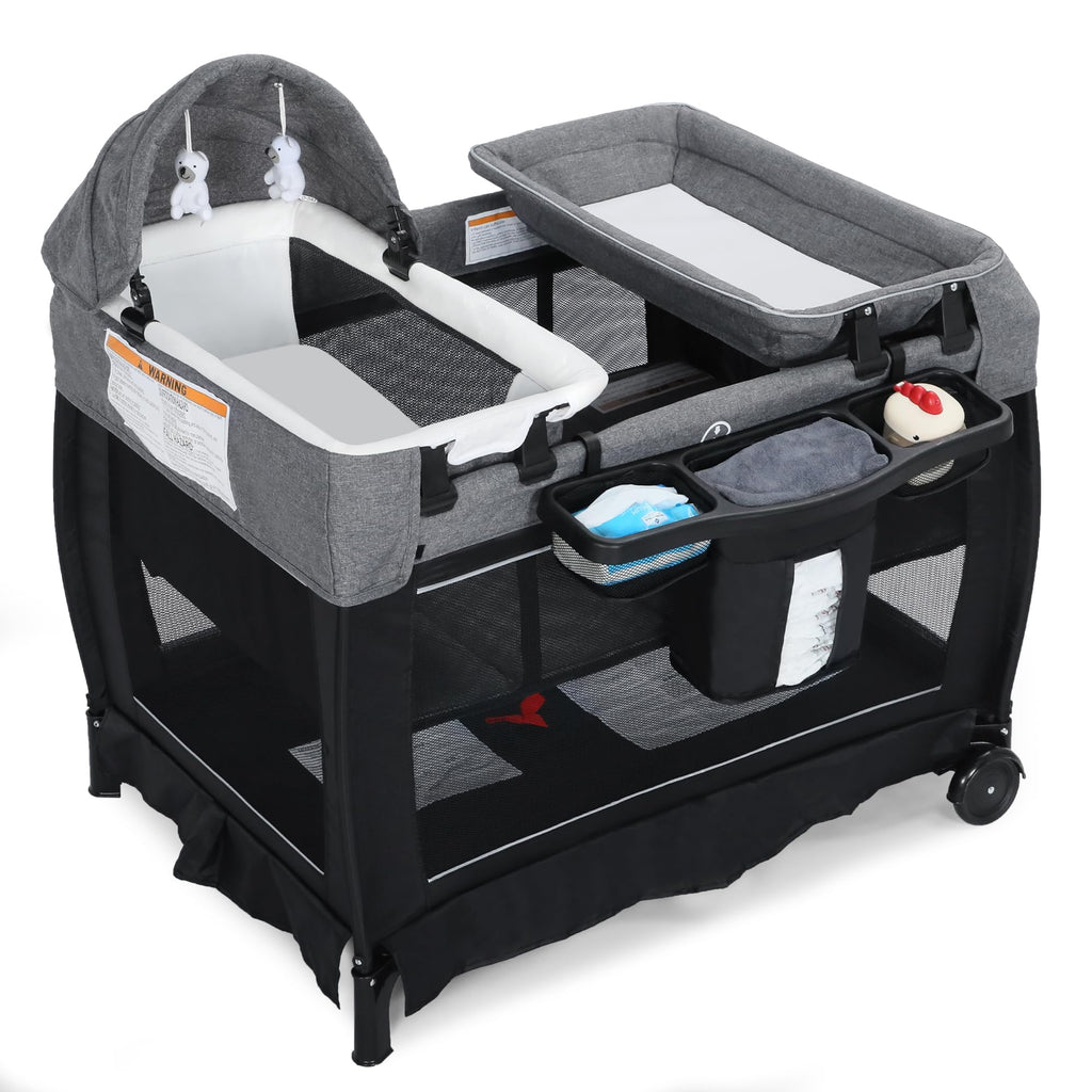 4 in 1 Foldable Pack and Play with Bassinet & Changing Table E8364