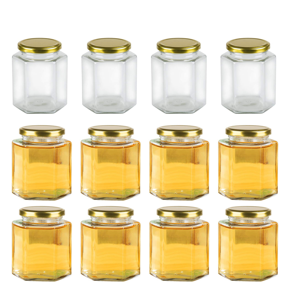 16 oz Hexagon Glass Honey Jars with Lids, 12 Pack M53469