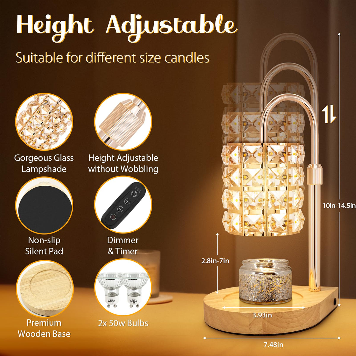 Candle Warmer Lamp with Timer, 2 Bulbs, Gold F78347