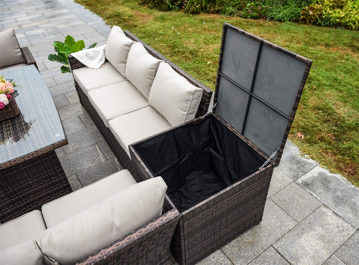 7 Pcs Rattan Wicker Sofa Set with Storage Box and Cushions G55613