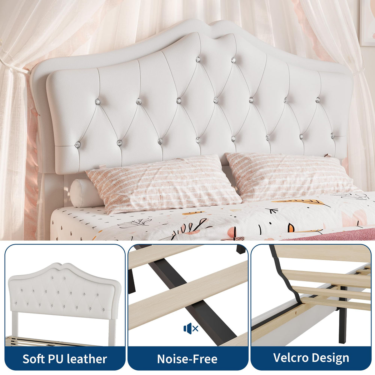 Beige Full Size Bed Frame with LED Lights Headboard J770