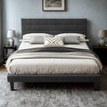 Queen Size Linen Fabric Upholstered Platform Bed Frame E5297