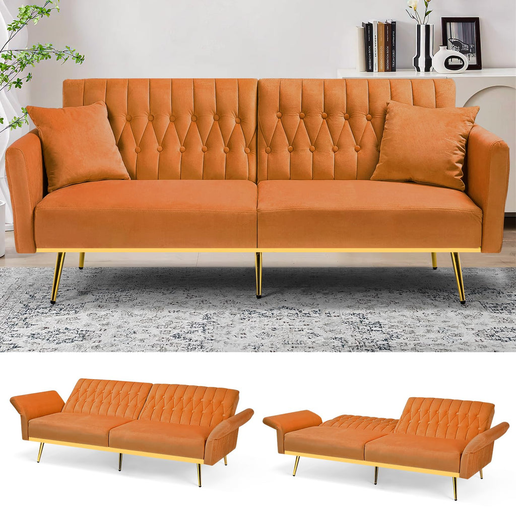 70" Velvet Futon with Adjustable Backrest and Armrests B773866