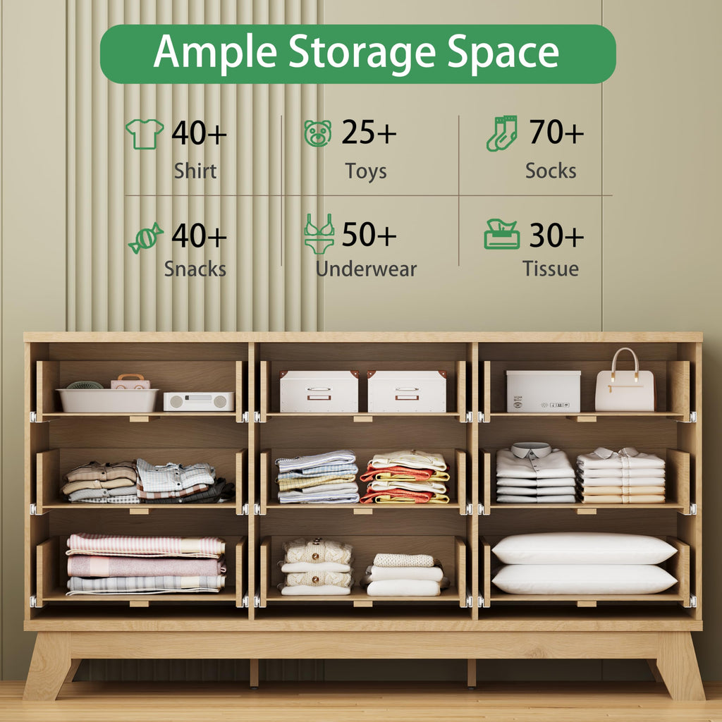 Natural Oak 9 Drawer Fluted Wood Dresser U842