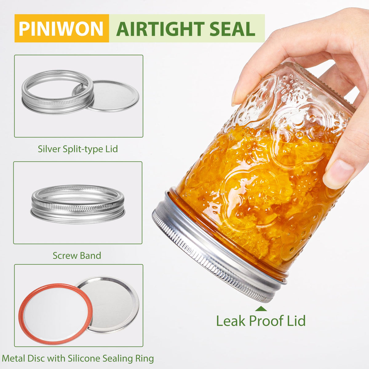 16oz 6 Pack Wide Mouth Glass Mason Jars with Metal Lids X985