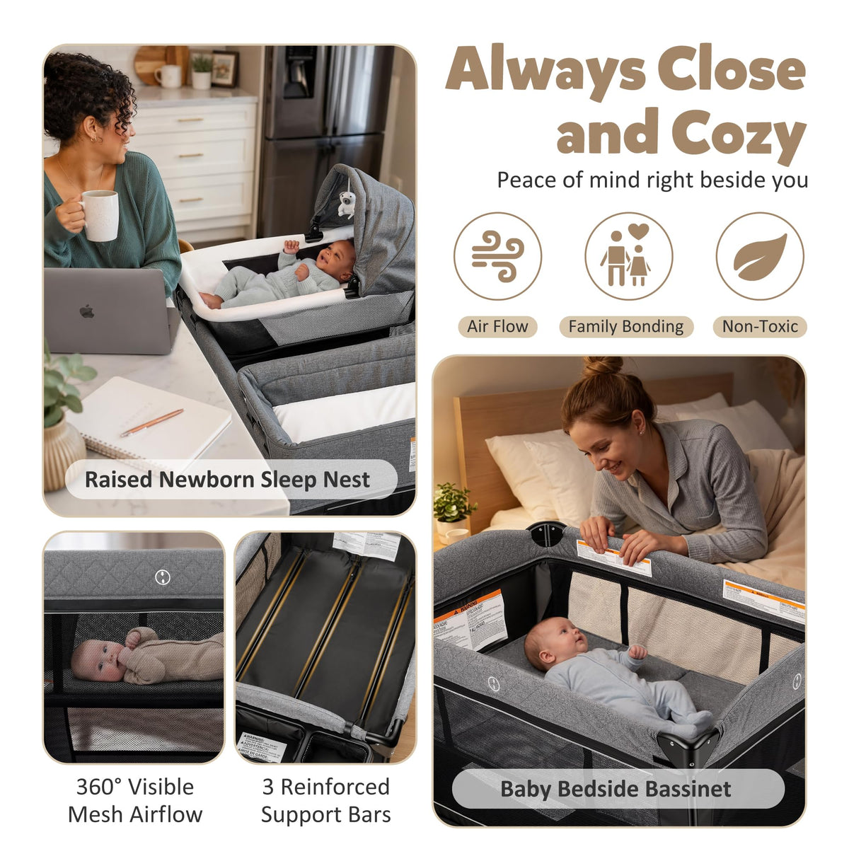 4 in 1 Foldable Pack and Play with Bassinet & Changing Table E8364