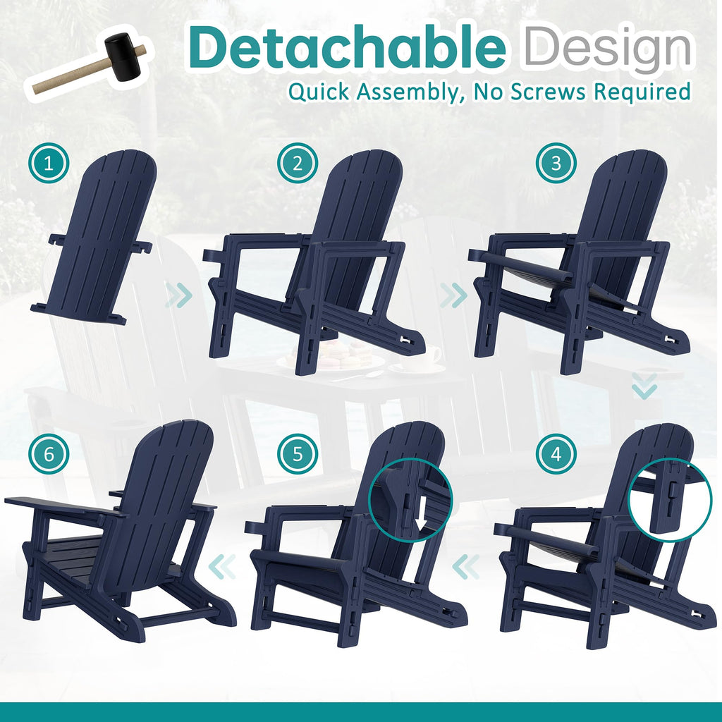 Dark Blue HDPE Adirondack Chairs Set of 2 with Cup Holder C32969
