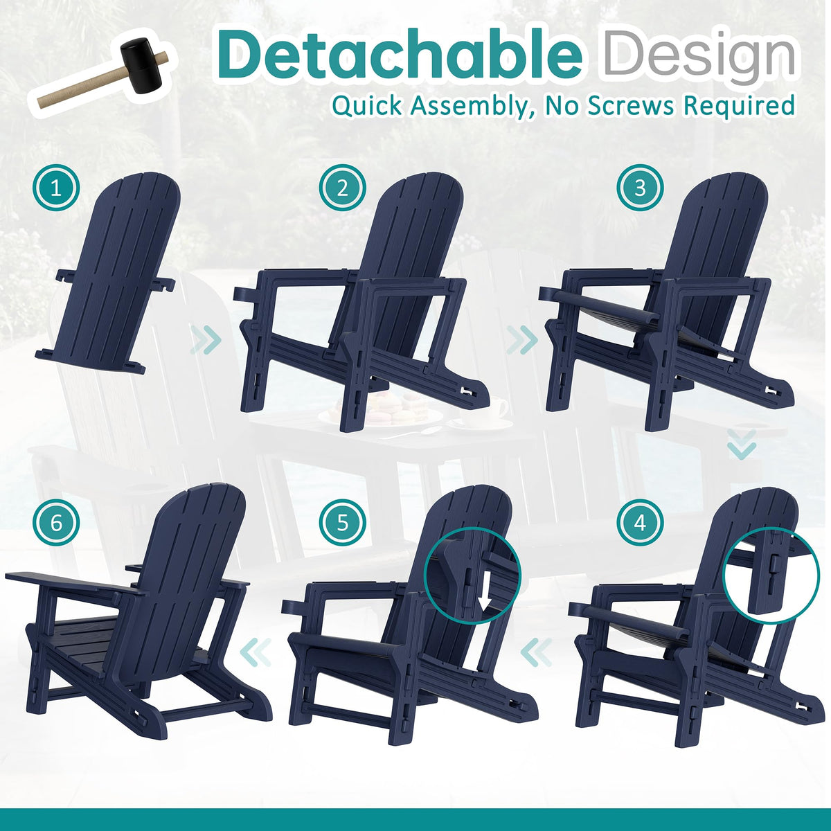 Dark Blue HDPE Adirondack Chairs Set of 2 with Cup Holder C32969