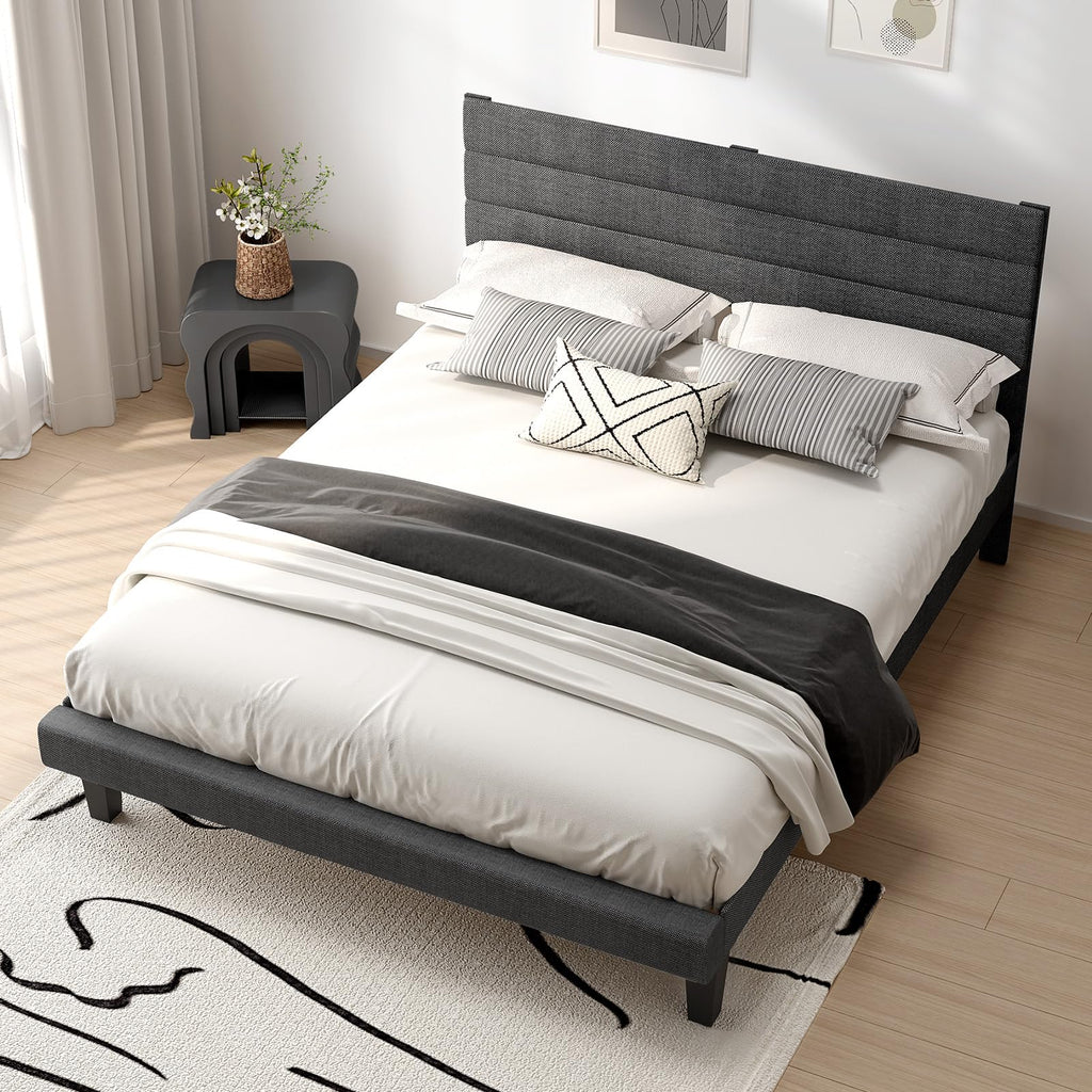 Queen Size Linen Fabric Upholstered Platform Bed Frame E5297