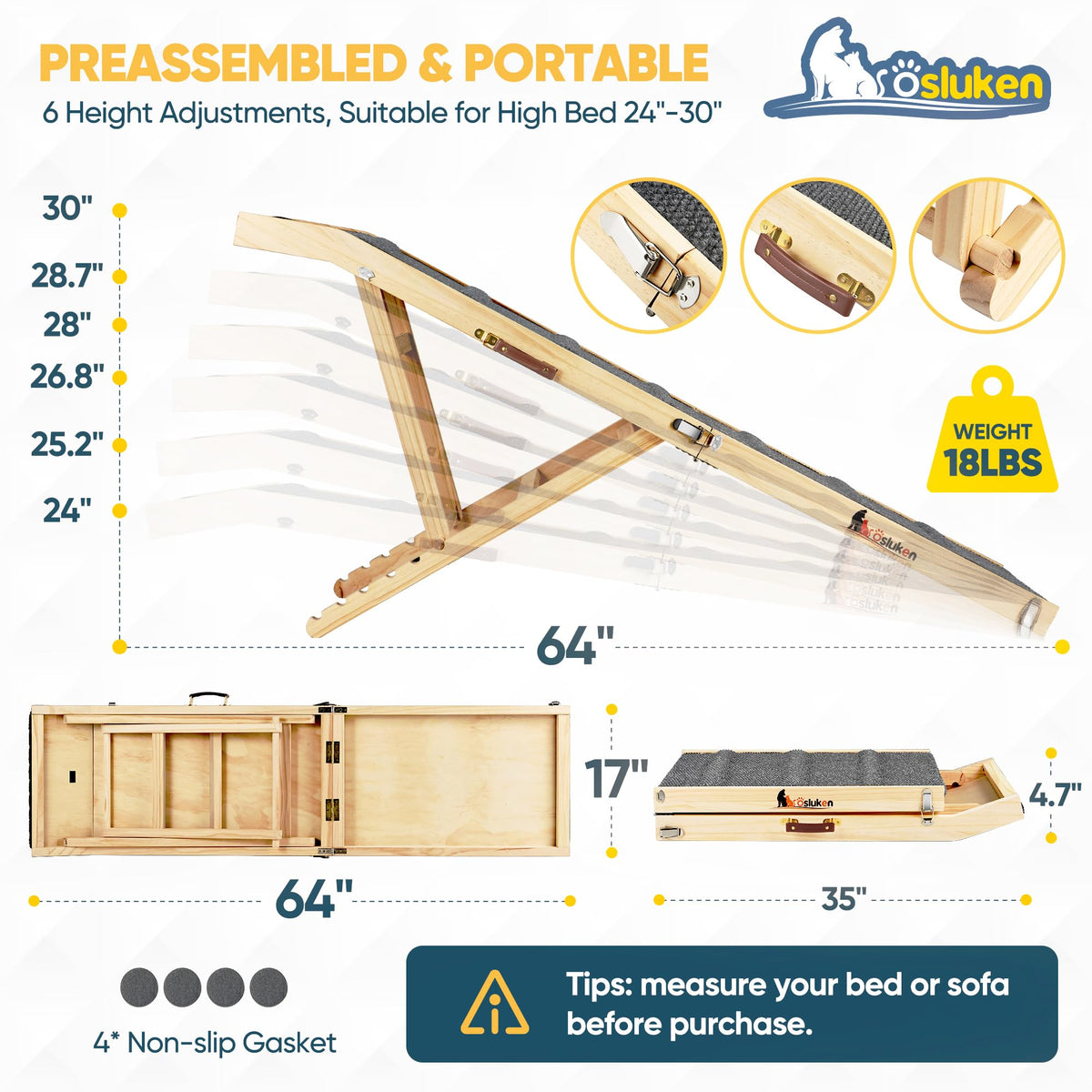 Foldable Dog Ramp with Platform 6 Adjustable Heights P748