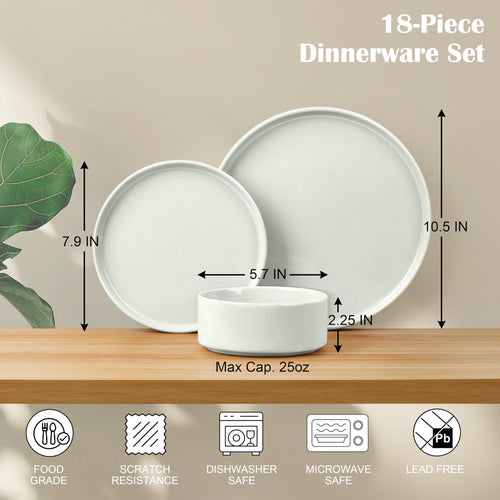 18-Piece Speckled White Stoneware Dinnerware Set E4497