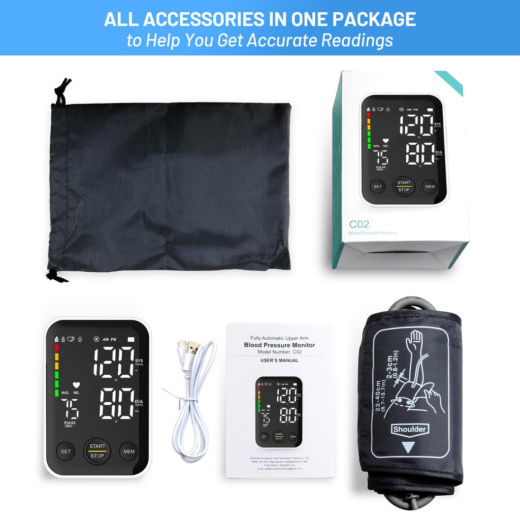 Black Upper Arm Blood Pressure Monitor with Adjustable Arm Cuff and Large Display U52193