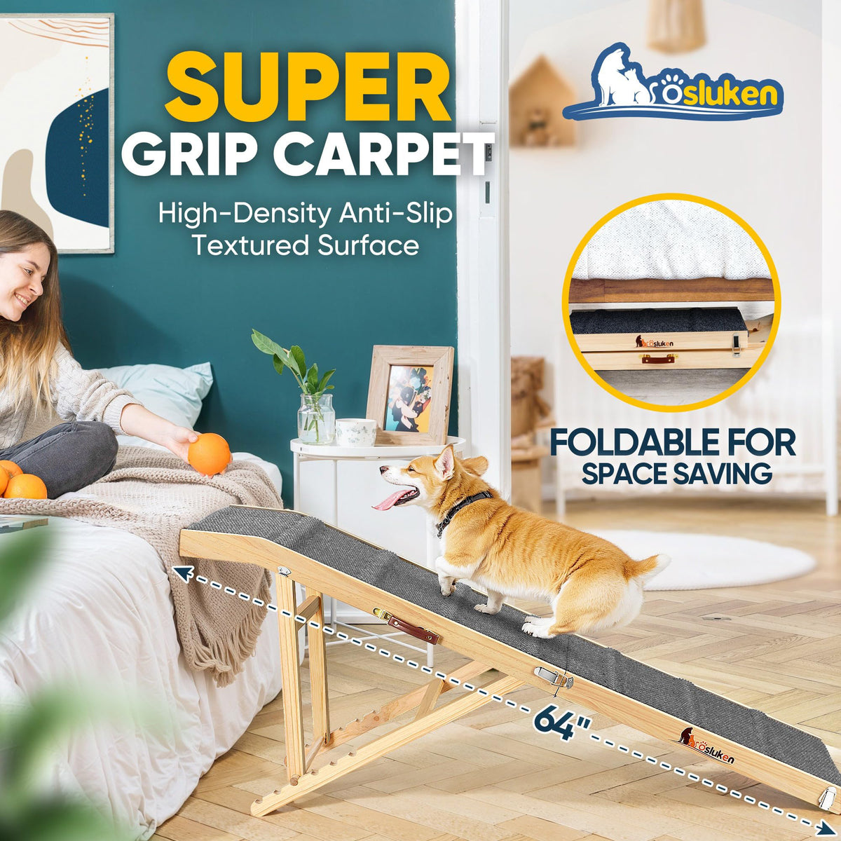 Foldable Dog Ramp with Platform 6 Adjustable Heights P748