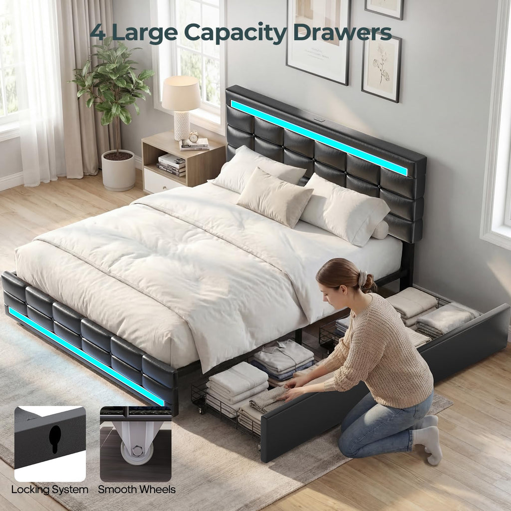 Queen Bed Frame with 4 Storage Drawers B363333