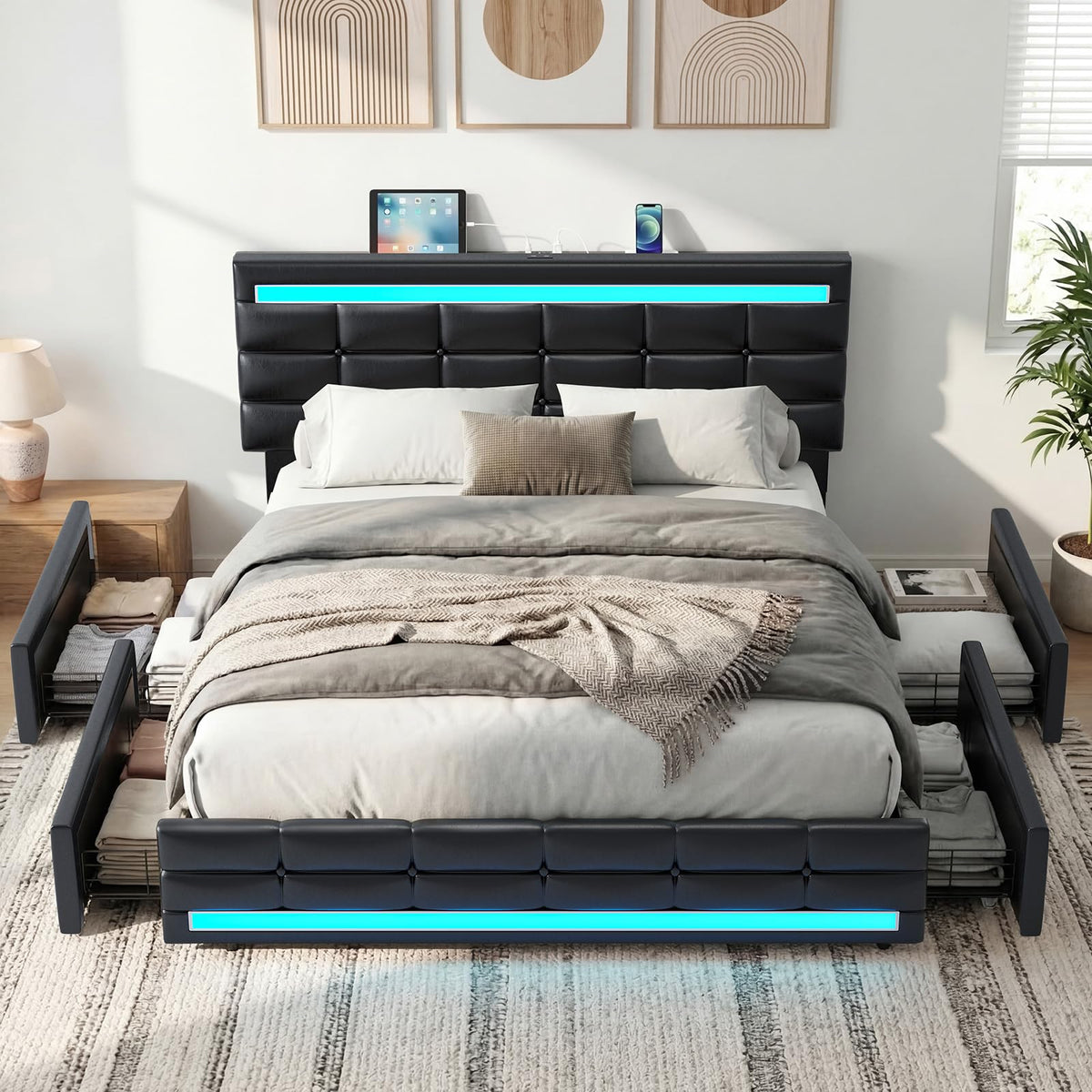 Queen Bed Frame with 4 Storage Drawers B363333