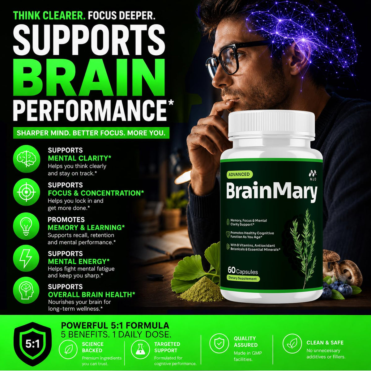 Brain Mary Capsules 5-Pack 300 Capsules M570031