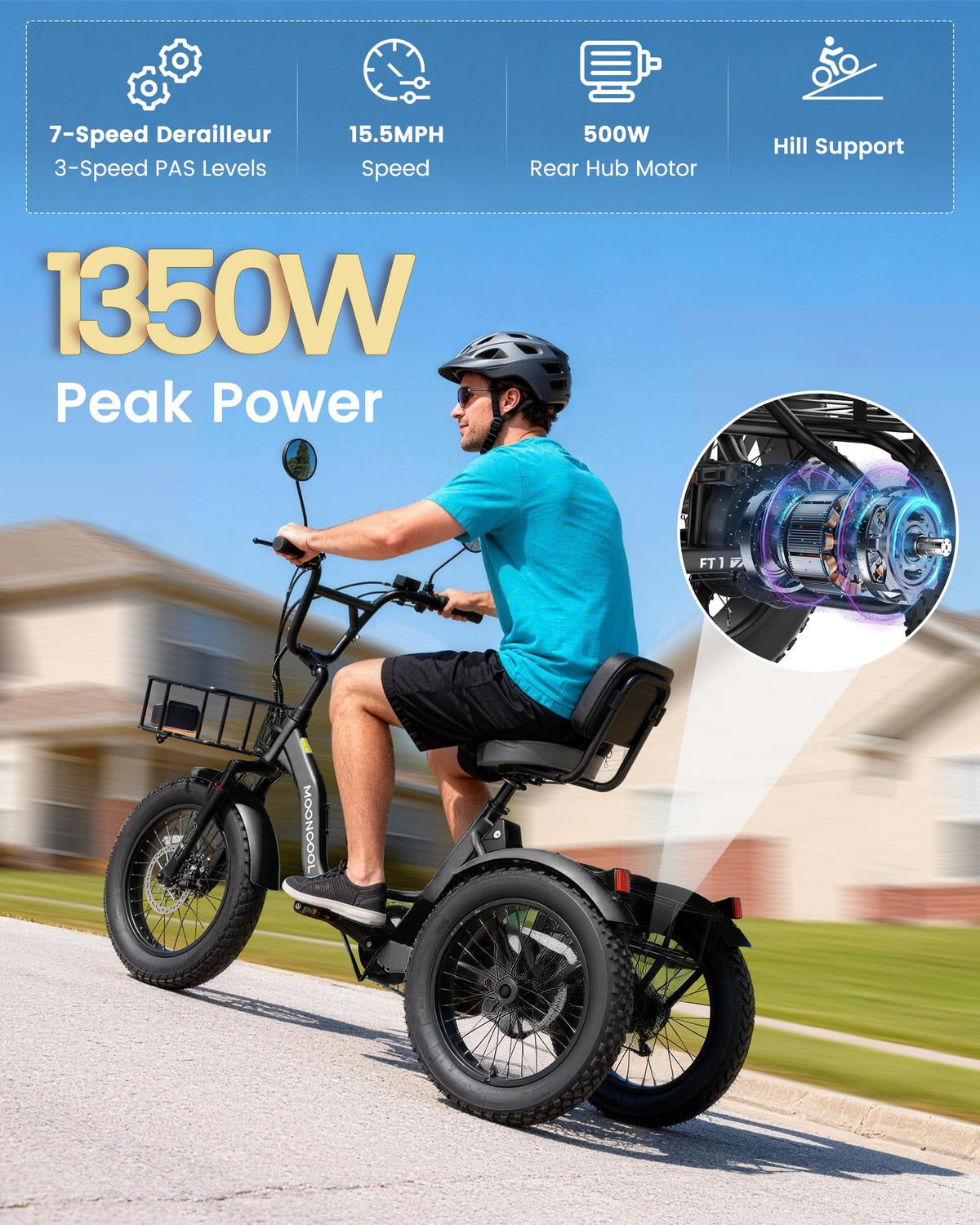 20" Fat Tire 7 Speed Folding Electric Trike P43133