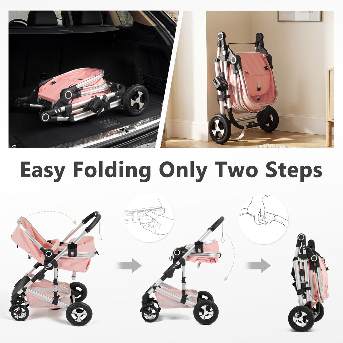 2 in 1 Convertible Baby Stroller, Diaper Bag, Pink R469885