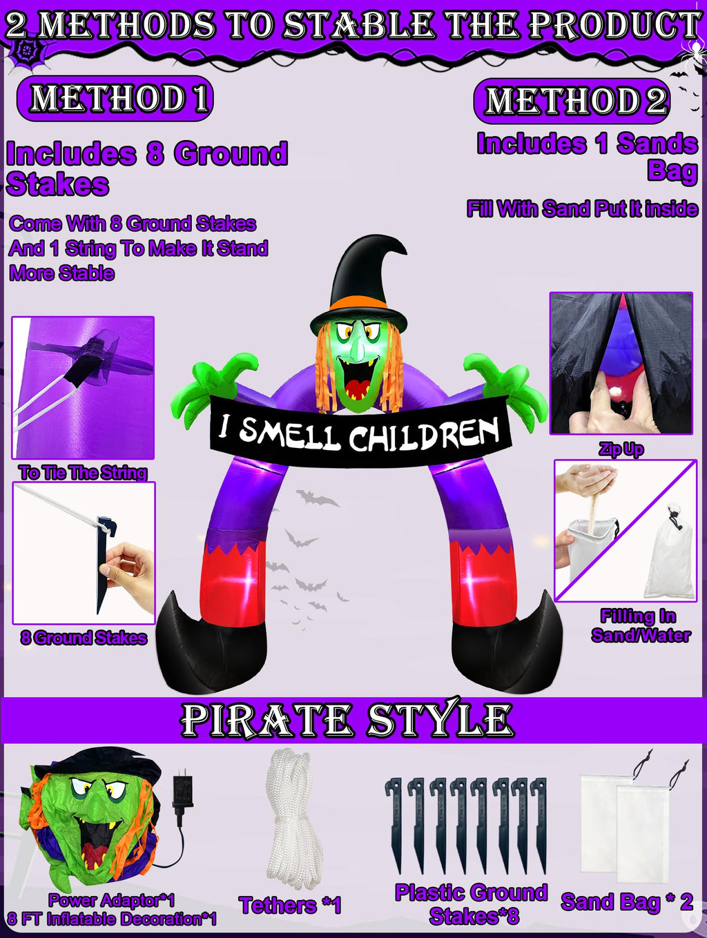 8Ft Halloween Inflatable Witch Archway U9393