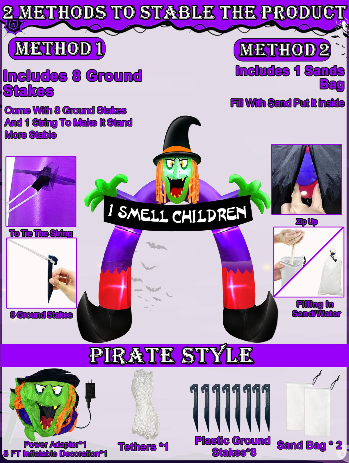 8Ft Halloween Inflatable Witch Archway U9393