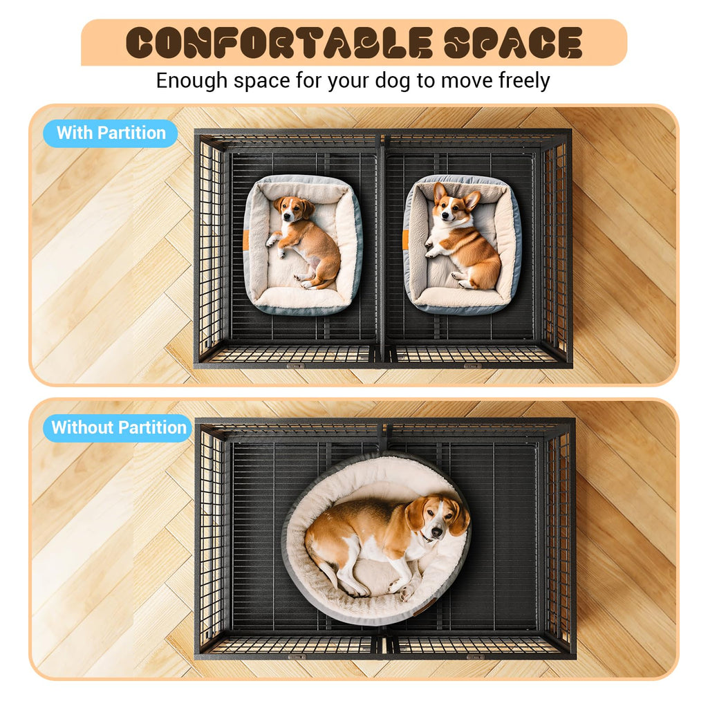 48 Inches Heavy Duty Metal Dog Crate with Divider and Wheels H414602