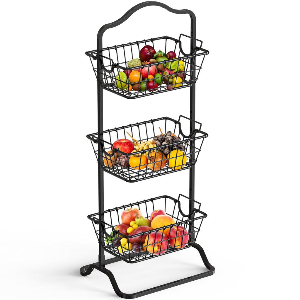3-Tier Wire Fruit Basket Stand, Black V959