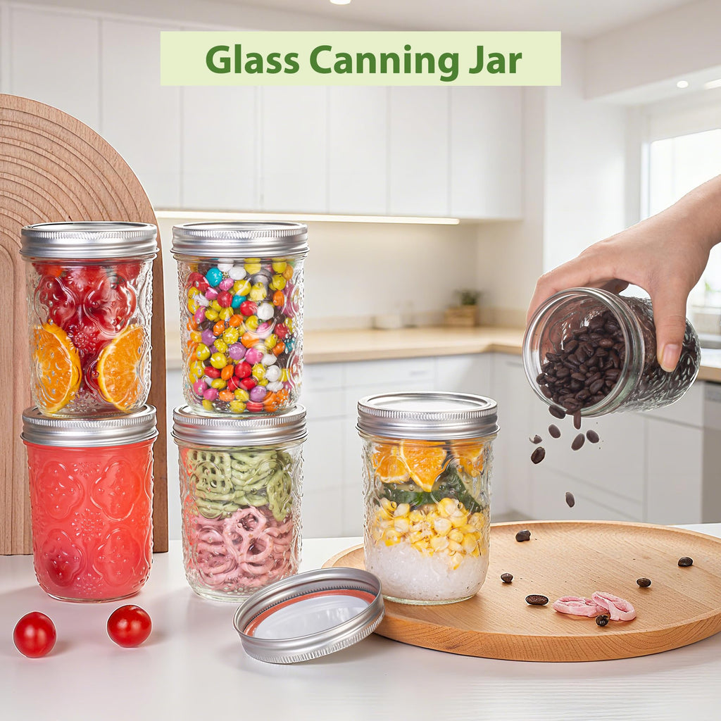 16oz 6 Pack Wide Mouth Glass Mason Jars with Metal Lids X985
