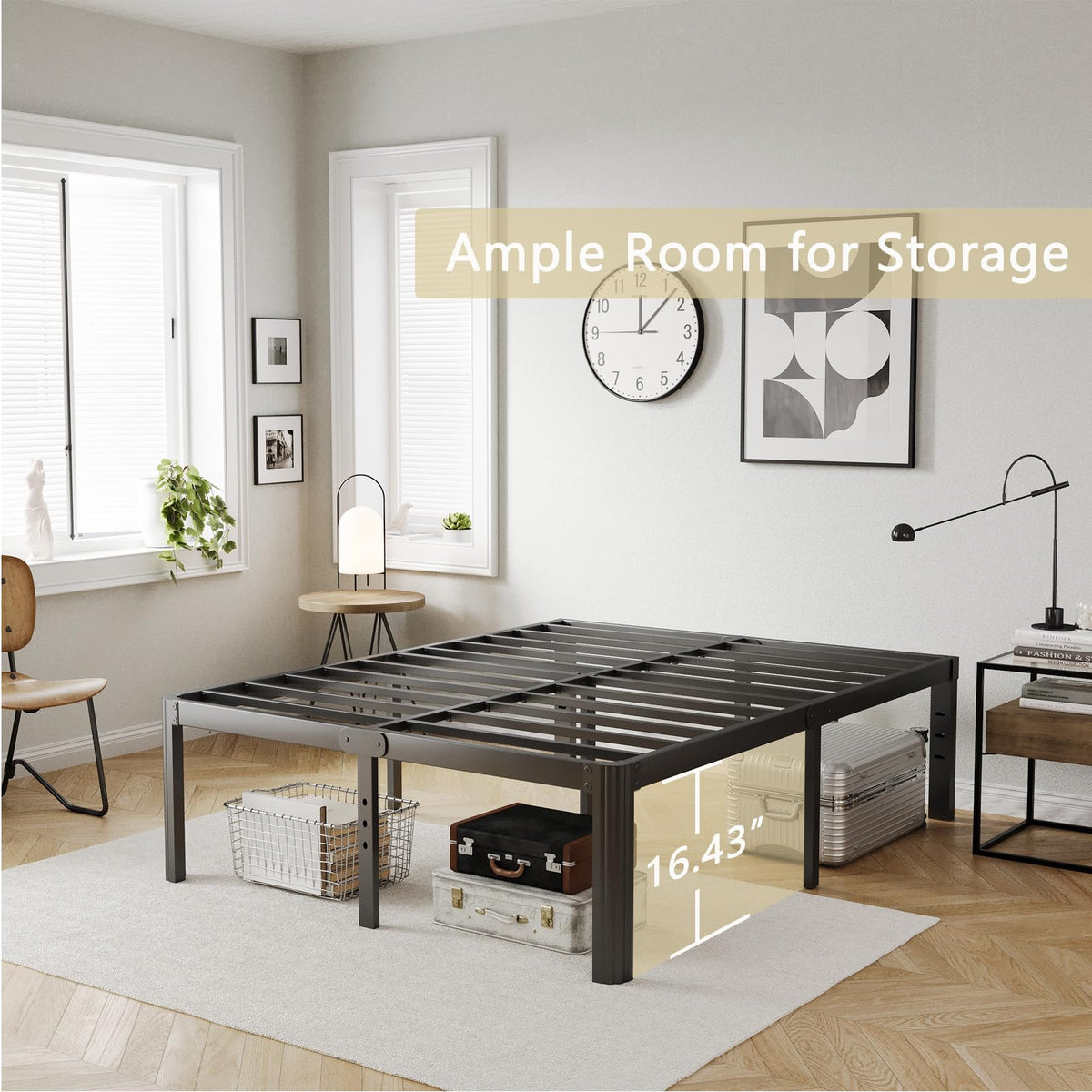 18 Inch High Queen Size Metal Platform Bed Frame Black Y992687