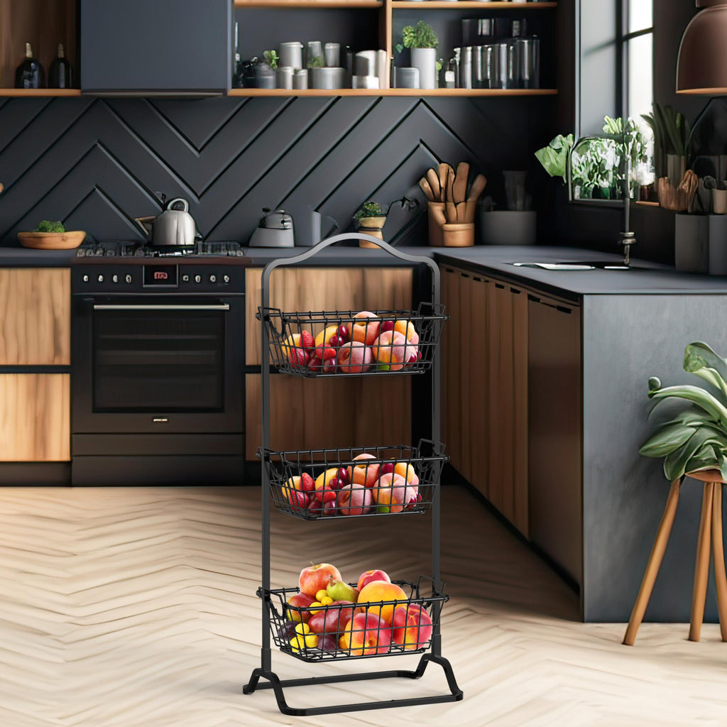 3-Tier Wire Fruit Basket Stand, Black V959