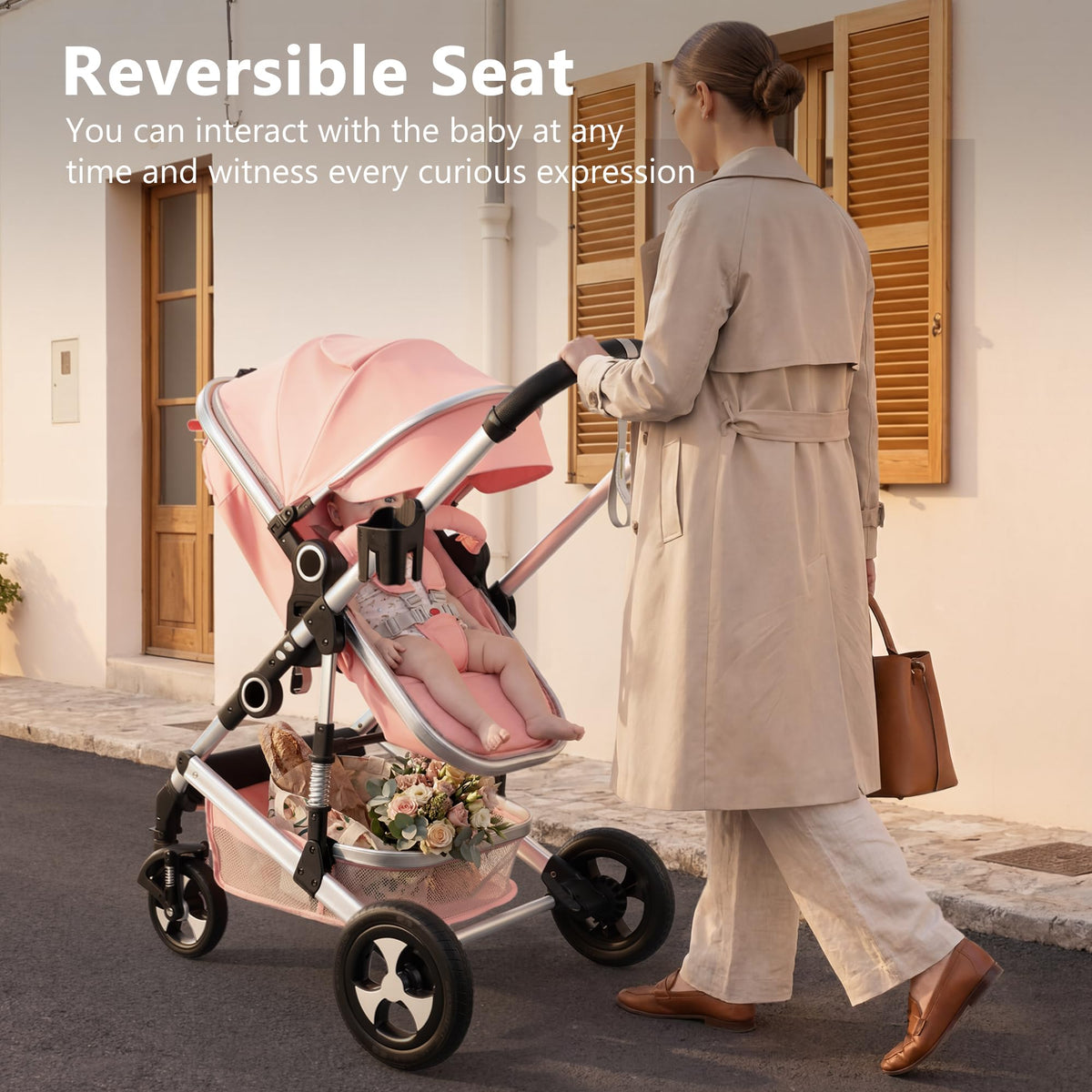 2 in 1 Convertible Baby Stroller, Diaper Bag, Pink R469885