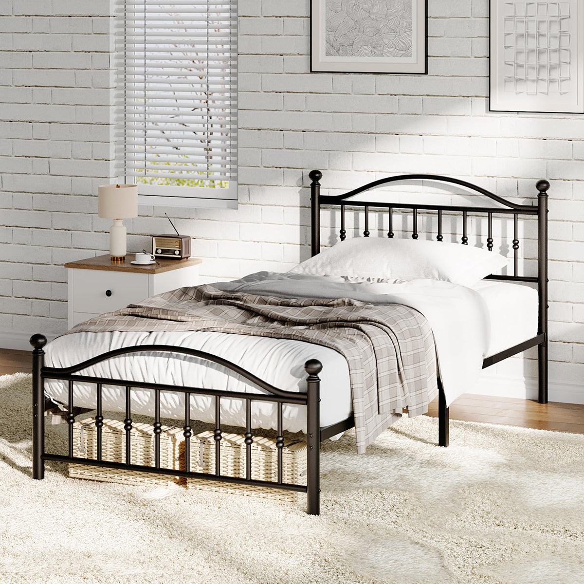 Twin Size Metal Platform Bed Frame with Headboard & Footboard C696