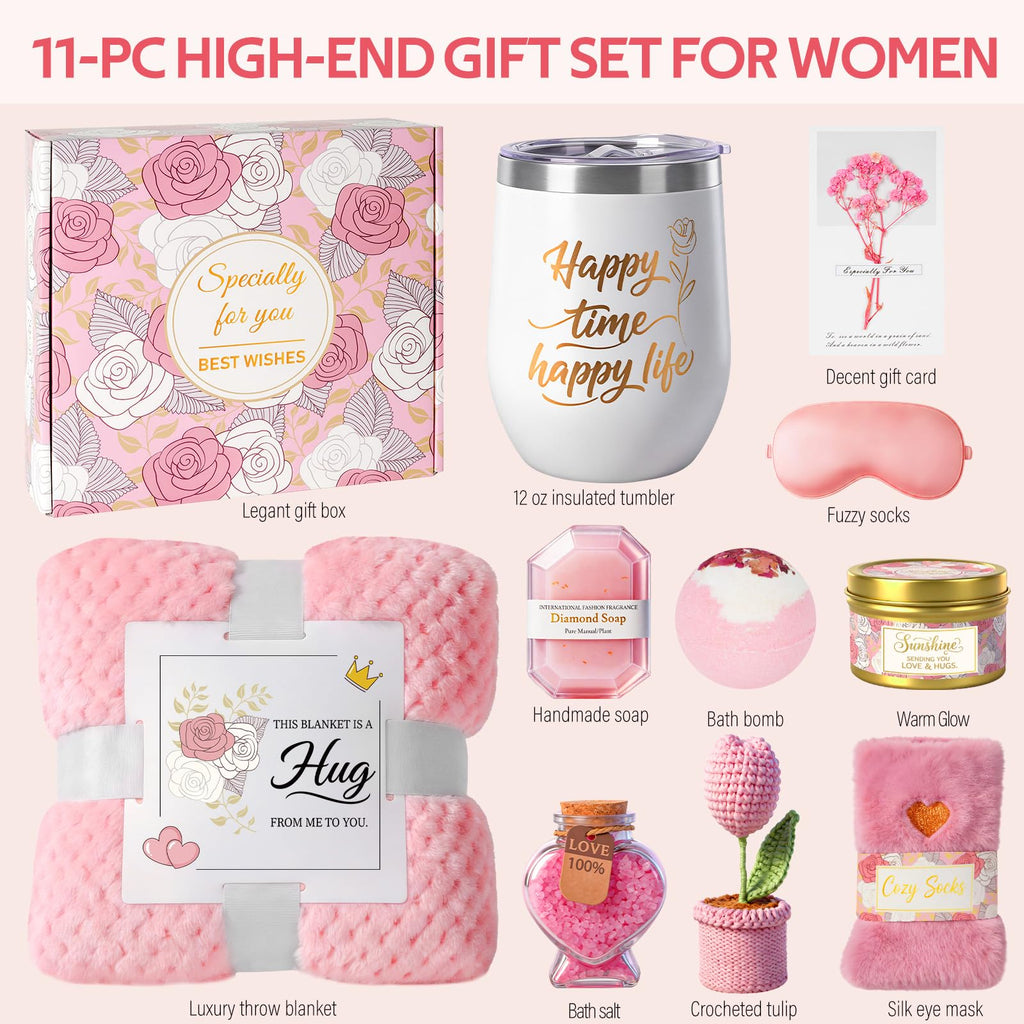 Spa Gift Set with Blanket, Tumbler, Eye Mask, Fuzzy Socks V519