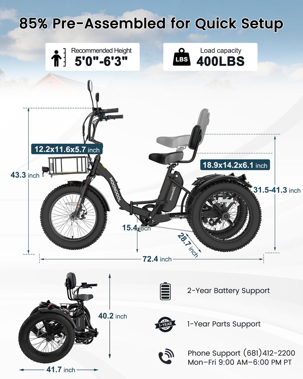 20" Fat Tire 7 Speed Folding Electric Trike P43133