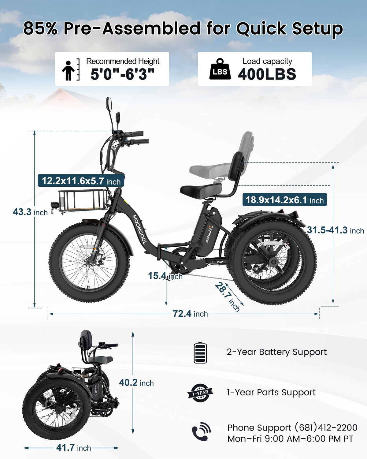 20" Fat Tire 7 Speed Folding Electric Trike P43133