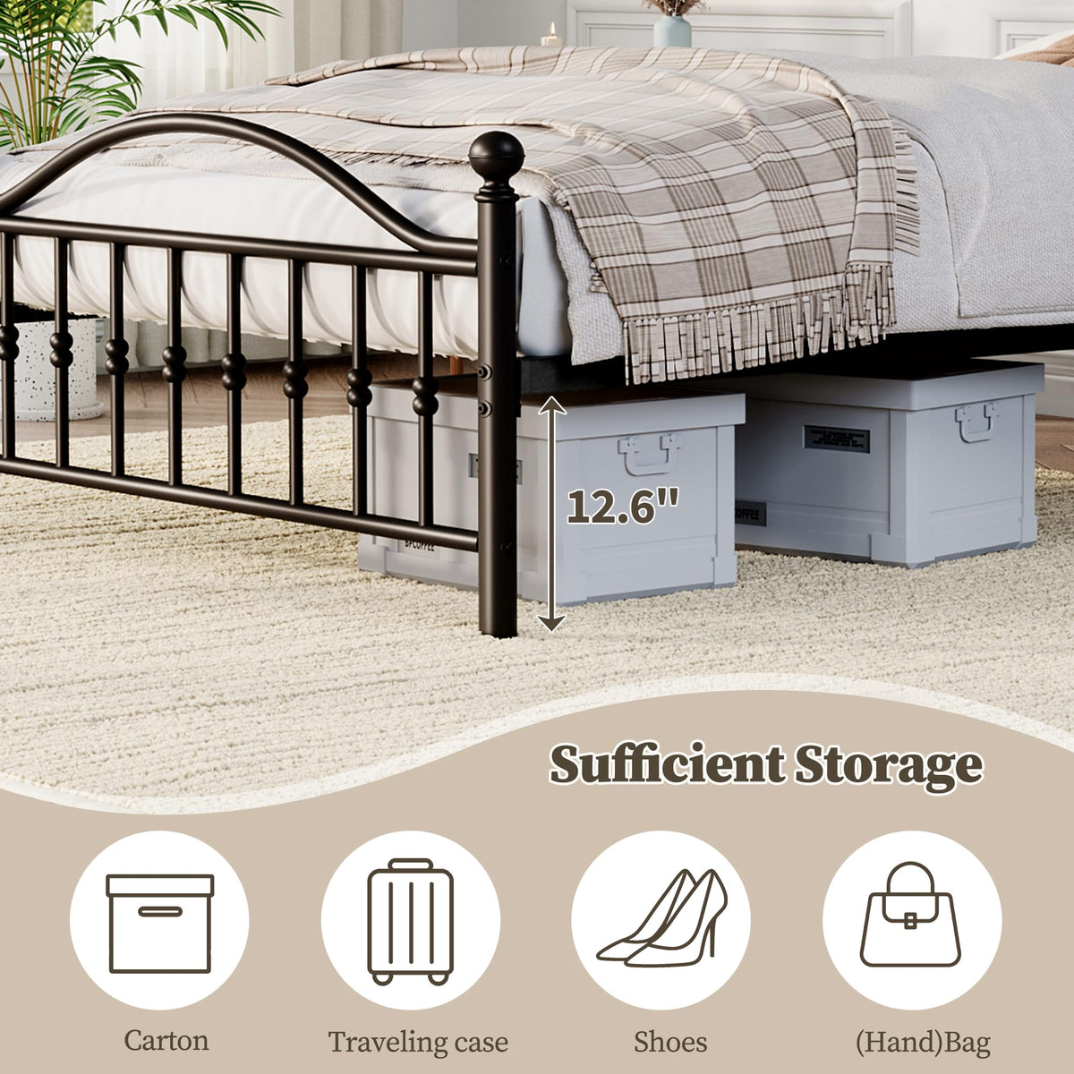 Twin Size Metal Platform Bed Frame with Headboard & Footboard C696