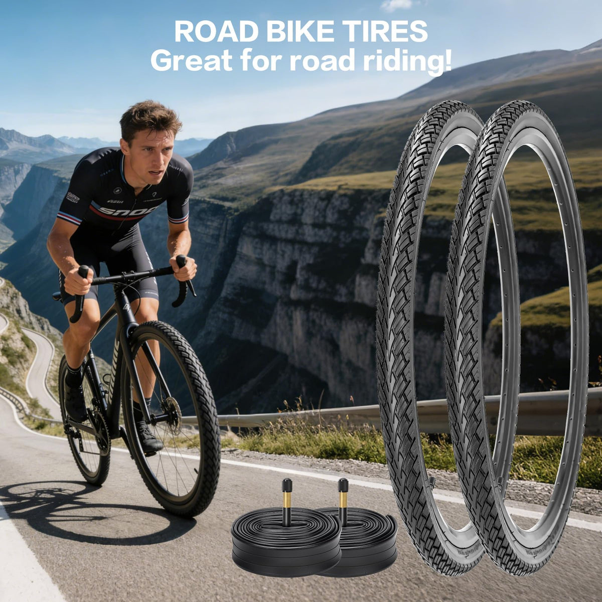 Foldable Road Bike Tires and Inner Tubes 2-Pack J177162