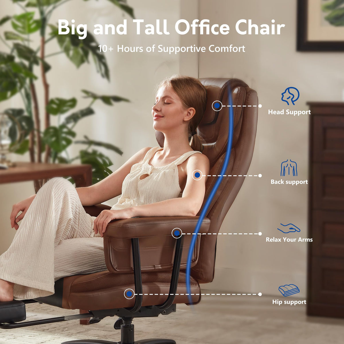 Big and Tall 500LBS Reclining Office Chair with Footrest U172033