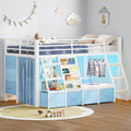 White & Blue Twin Loft Bed with 7 Storage Drawers X602187
