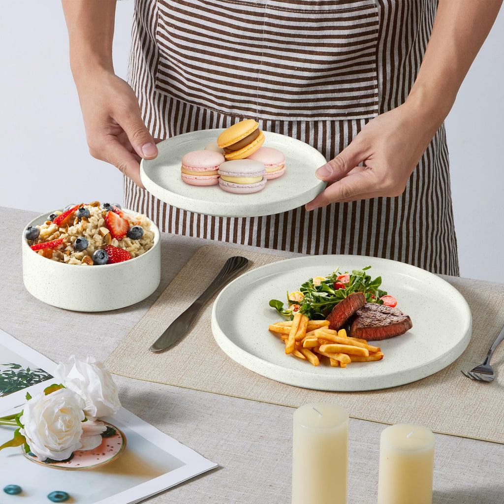 18-Piece Speckled White Stoneware Dinnerware Set E4497