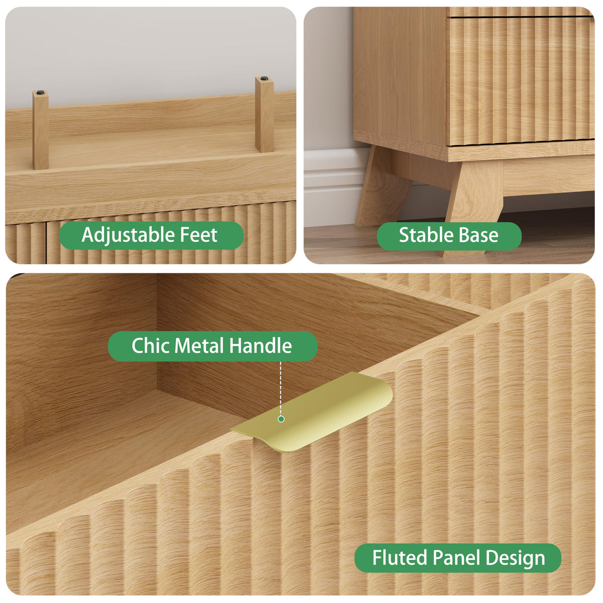 Natural Oak 9 Drawer Fluted Wood Dresser U842