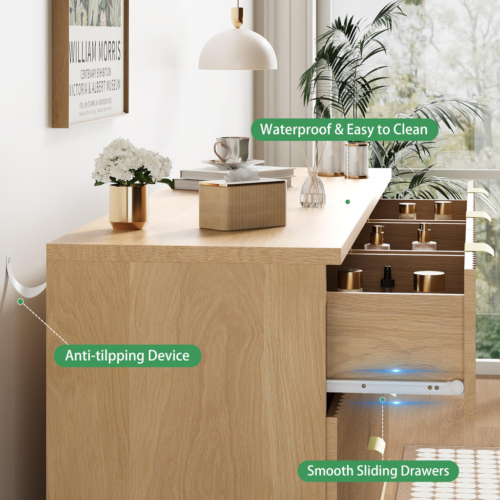 Natural Oak 9 Drawer Fluted Wood Dresser U842