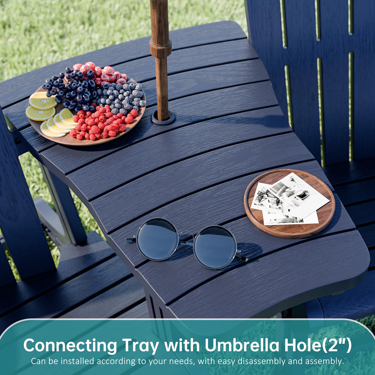 Dark Blue HDPE Adirondack Chairs Set of 2 with Cup Holder C32969