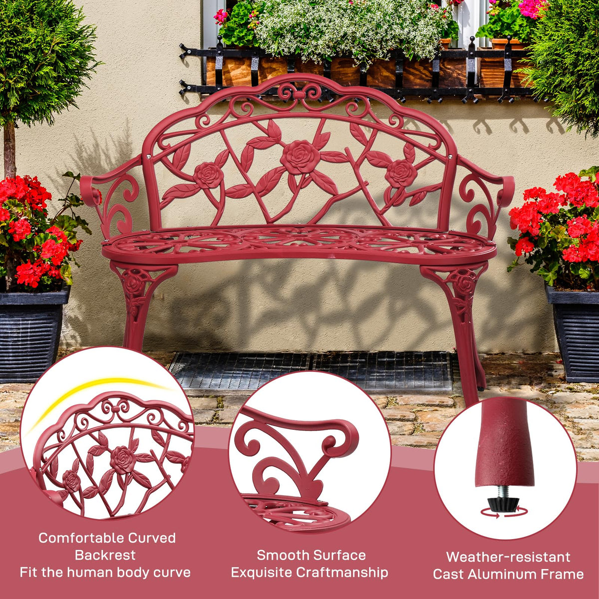 38.5" Cast Iron Aluminum Patio Bench J898193