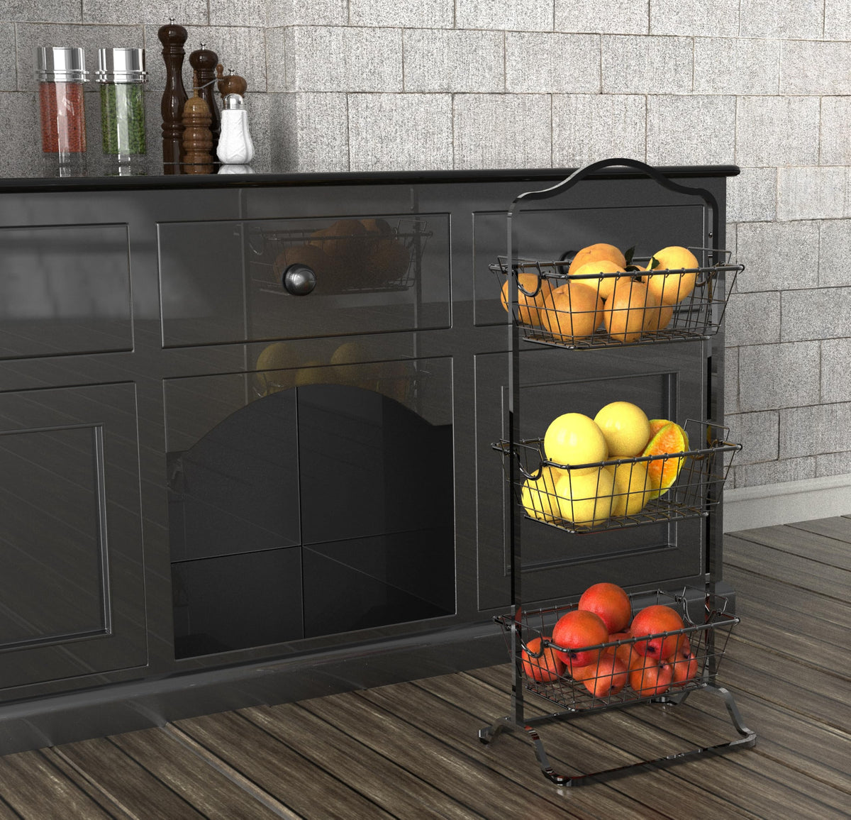 3-Tier Wire Fruit Basket Stand, Black V959
