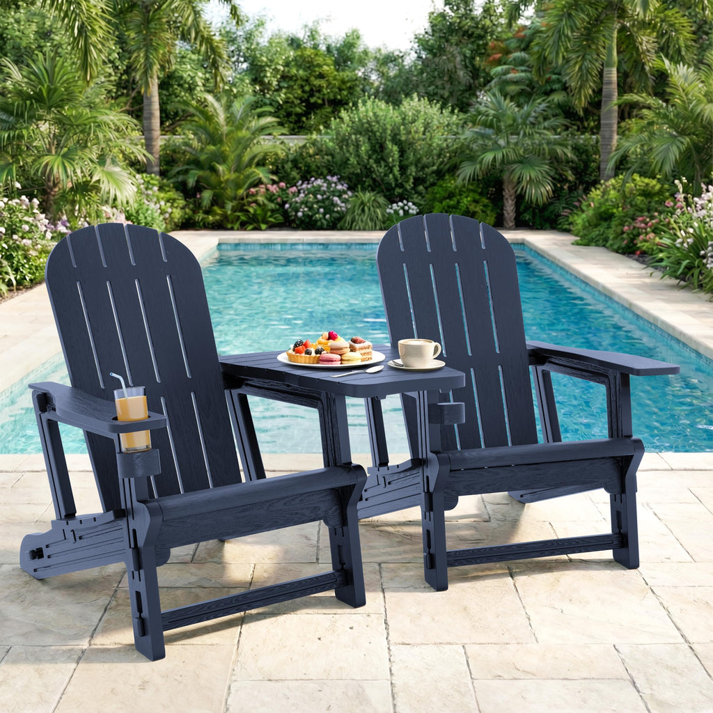 Dark Blue HDPE Adirondack Chairs Set of 2 with Cup Holder C32969
