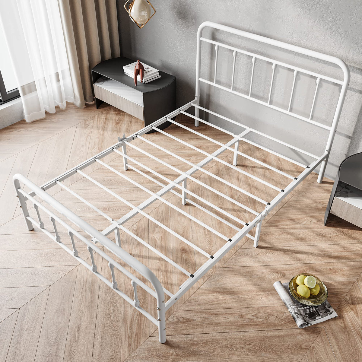 White Full Size Metal Bed Frame with Headboard and Footboard U794